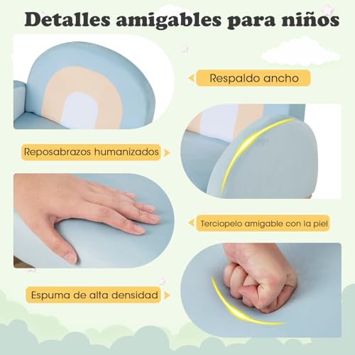 Miniatura 4 de Costway Sillón Infantil Mecedora, Sofá Tapizado Para Niños Con Estructura De Madera De Caucho Macizo Y Funda De Terciopelo Suave Para Guardería, Sala De Juegos, Dormitorio