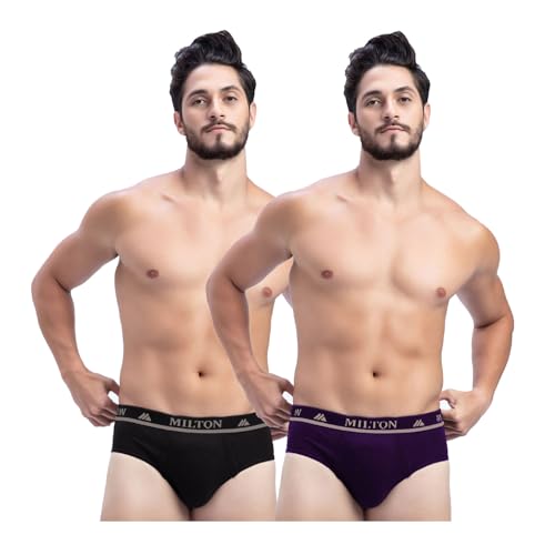 Image of Milton Mens Pure Cotton Solid Briefs|Soft Breathable Underwear for Men|Outer Elastic Comfort Fit Waistband|Skin-Friendly Essentials|Multi-Color, Color Name May Vary as per Availability|Pack of 2