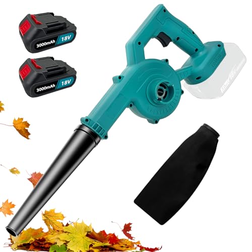 Akku-Laubbläser mit 2× 3.0Ah Akkus und Ladegerät, 200 km/h Elektrischer Laubbläser für Makita, Elektro Luftgebläse Akku Leaf Blower für Garten Rasenpfleg, Terrasse