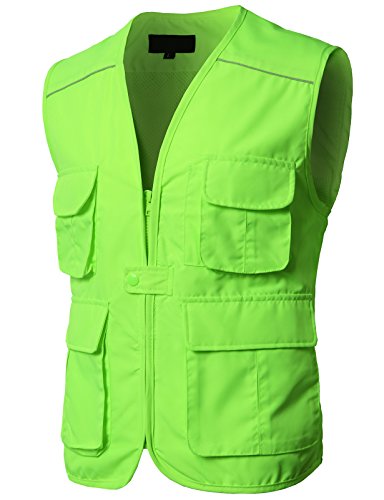 H2H Mens Active Zip Front High-Visibility Vest Reflective Safety Shell with Neon Line NEON US 2XL/Asia 3XL (KMOV0153)
