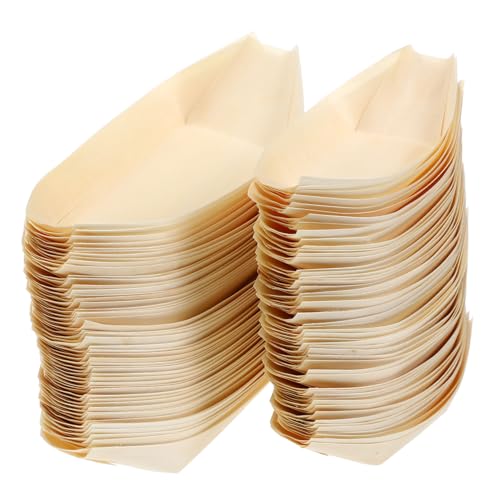 SOLUSTRE 100 Pcs Wooden Sushi Boat Plates Disposable Sushi Trays for Serving Snacks Desserts and Appetizers for Parties Gatherings and Japanese Restaurants