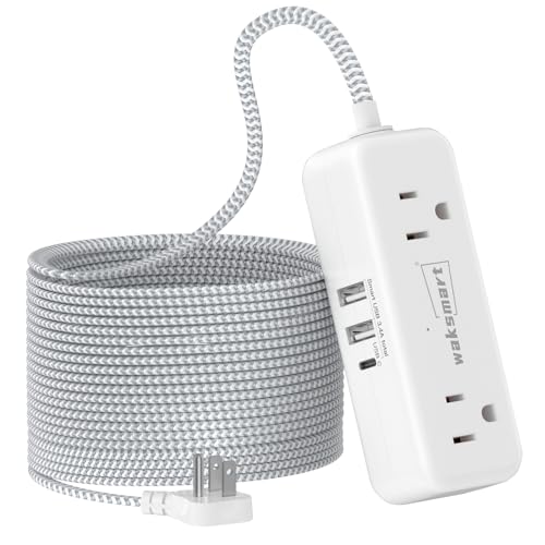 Flat Extension Cord 25 FT with 4 AC Outlets 3 USB Ports (5V/3.4A 17W) 25Ft Long Braided Cord for Home Office Dorm
