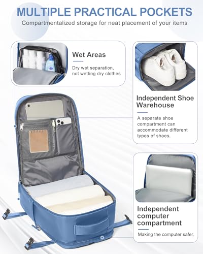 Image of coowoz Travel Backpack for Women Man Carry On Backpack Mochila de Viaje Waterproof Teacher Personal Item Backpack Travel Bag Essentials Rucksack Airplane Accessories Must Haves Sky Blue Small