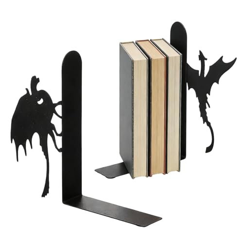 Scaffali per fermalibri - Supporti per drago gotico in ferro 16,7x3x15 cm, organizer decorativo per scaffali, supporto forte, accento artistico sulla scrivania | Supporto per libri in stile fantasy. E