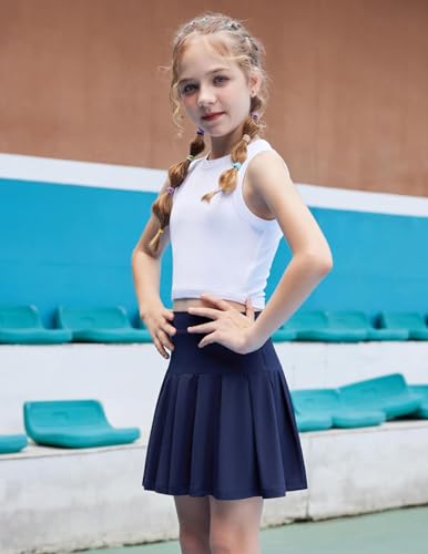 Arshiner Faltenrock Mädchen Tennisrock Plissee Sommerrock Blau Sportrock Hohe Taille Golf Skorts Schuluniform Rock 160/12-13 Jahre