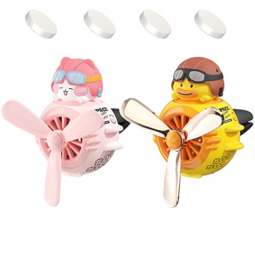 Image of 2 Pieces Car Air Fresheners, Cute Bear Pilot Car Diffuser, Propeller Air Outlet Vent Fresheners, Automotive Interiors Vent Decoration (Cat+Duck)