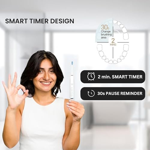 Image of Adult X-3 Sonic Electric Toothbrush With 3 Brush Heads 6 Brushing Modes 42000 Vibrations Per Minute 2 Hours Charging Lasts Upto 60 Days Ipx7 Waterproof Head 1 Year Warranty Multicolor (White)