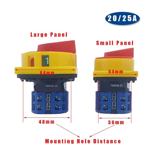 Interruptor aislador de 4 polos LW26GS CA10 de 20A con panel de 48x48mm 4