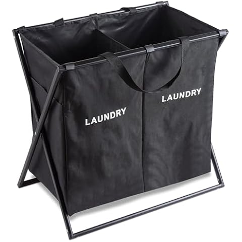 Laundry Basket Sorter 2 Section Foldable Dirty Clothes Hamper, 22 x 12 x 20.5 inches Laundry Basket Organizer for Laundry Room Bathroom Organization Cover
