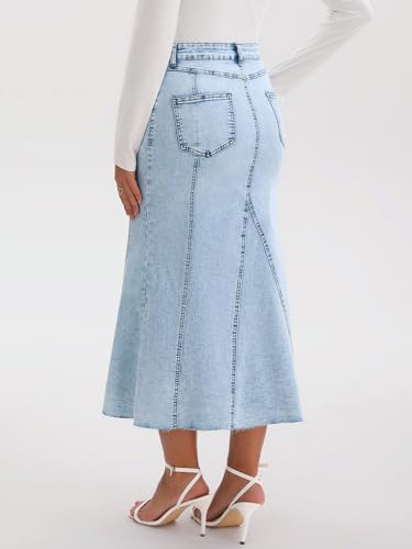 Womens Fishtail Long Jean Skirt High Waisted Casual Stretchy Fit and Flare Midi Denim Skirts4