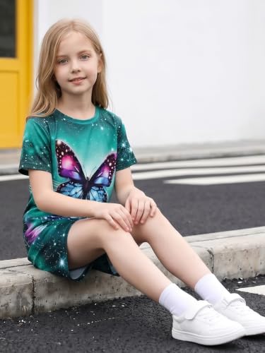 Image of 5-12Y Girls Clothes Summer 2 Piece Outfits Short Sleeve T-Shirts and Shorts Kids Fashion Clothing Sets