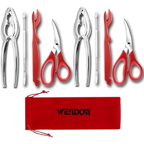 WENDOM Crab Crackers and Tools set of 2, 9Pcs Lobster Crackers and Picks Set Stainless Steel, Nut Crackers for Crab Legs,Seafood Scissors, Storage Bag Cover