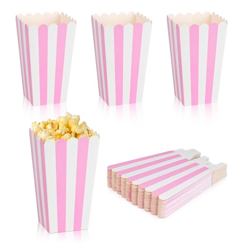 24 Pcs Paper Popcorn Boxes Pink and White Striped - Mini Paper Popcorn and Candy Containers Decorative Containers for Movie Nights Party Favors and Carnival Themed Events