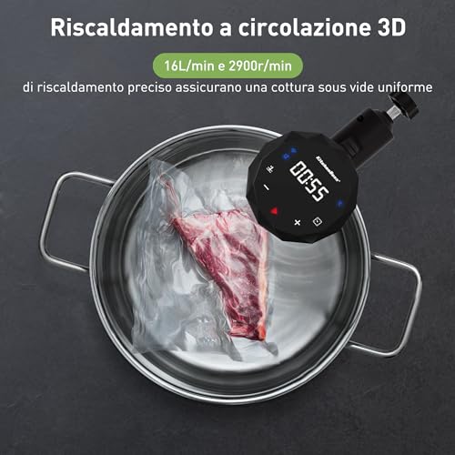 KitchenBoss WiFi Sous Vide Roner：Wi-Fi Roner Cucina a Bassa Temperatura con Controllo APP e Controllo Accurato Della Temperatura, LED Display, Ultra-Silenzioso, Impermeabilità IPX7, 1100W 40℃-90℃ - Immagine 5