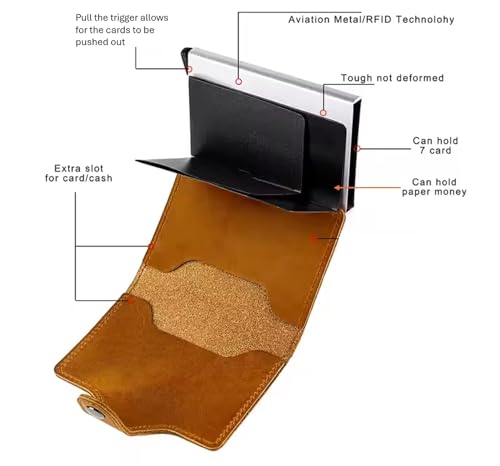 Genuine Leather Front Pocket Wallet Card Holder for Men with Snap Closure, Metal Pop Up Card Holder Case, Crazy Horse Leather Minimalist RFID Blocking (Dark Red)3