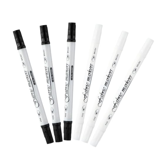 6 Piezas Rotuladores para Tela, Rotulador Textil Permanente, Rotuladores de Tela Blanco y Negro, Marcadores Textil para Jeans, Bolsas, Zapatos, Sombrero, DIY Pintura