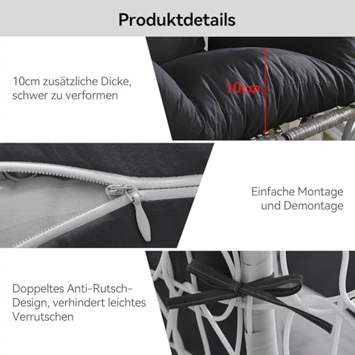 DKIEI Hängesessel Kissen, Auflagen Polster für Rattan Hängesschaukel Schwarz Hängekorb Kissen für Schaukel Korb, Sitzkissen für Hängesessel Outdoor