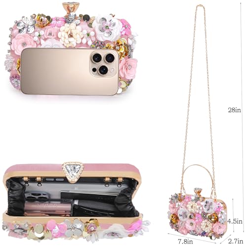 Image of BBTT.ful Women Clutches Flower Evening Handbag Chain Strap Shoulder Bag handbag Wedding bag purse