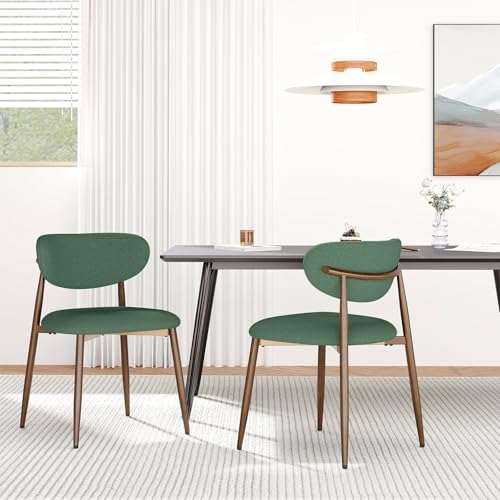 Image of MALOL Upholstered Curved Back Dining Chairs Set of 2, Green