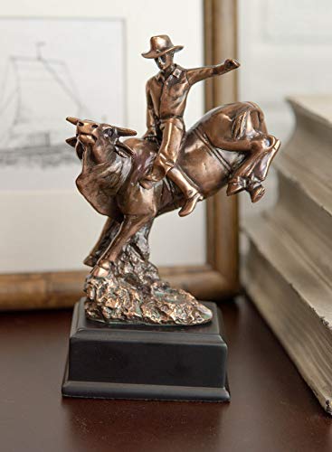 Estatua de vaquero montando toro en bronce sepia miniatura 2