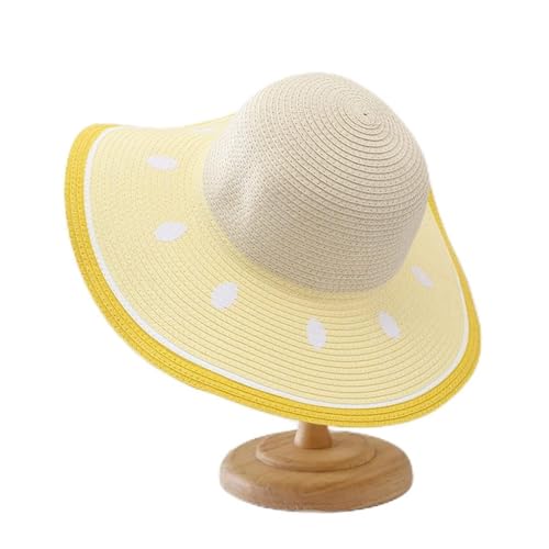 WHLTYH Fruit Printed Straw Sun Hat Boys Girls Watermelon Pattern Sunshade Beach Hat Foldable Fisherman Caps Yellow