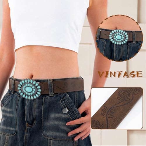 Brown Turquoise Buckle Belt Vintage Country Belts Western Belt for Women3