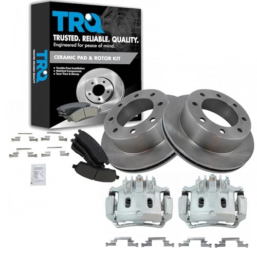 Image of TRQ Rear Brake Pad, Caliper, & Rotor Kit Ceramic Compatible with 2000-2005 Ford Excursion 2000-2004 F-250 Super Duty F-350 Super Duty
