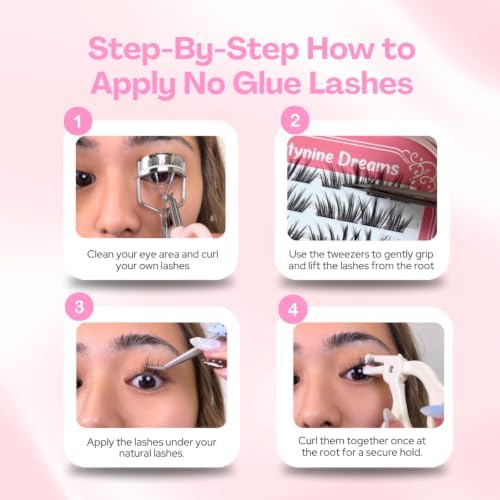 Ninetynine Dreams No Glue Afterblush Self Adhesive Lashes – Premapped Spiky False Eyelashes, 10–14mm CC Curl, Open-Eye Wispy Lashes, Lightweight Synthetic Lashes with Thin Self-Adhesive Band - 4
