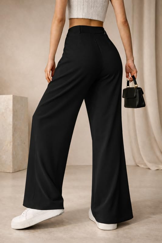 Image of Twill Regular Fit High-Waist Korean Trousers for Women & Girls | Casual Pants Outings