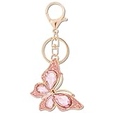 Ymapinc Butterfly Charms Keychain for Women, Cute Pink Heart Key Chains Rhinestone Diamond Butterfly Pendant Keyrings for Purse Car Keys Handbags Accessories