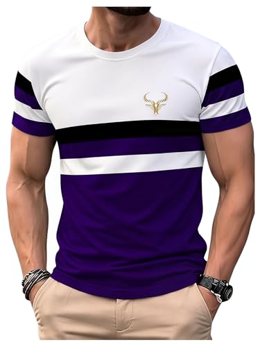 Image of RoseSeek Men's Color Block Short Sleeve Tee Shirts Casual Crewneck T Shirt Trendy Summer Tops