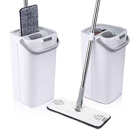 fregona El lavado de manos y la auto-limpieza del sistema de humectación de limpieza en seco de la fregona de tela de cinta con cuchara de microfibra for limpieza de piso herramienta plana fregona mop