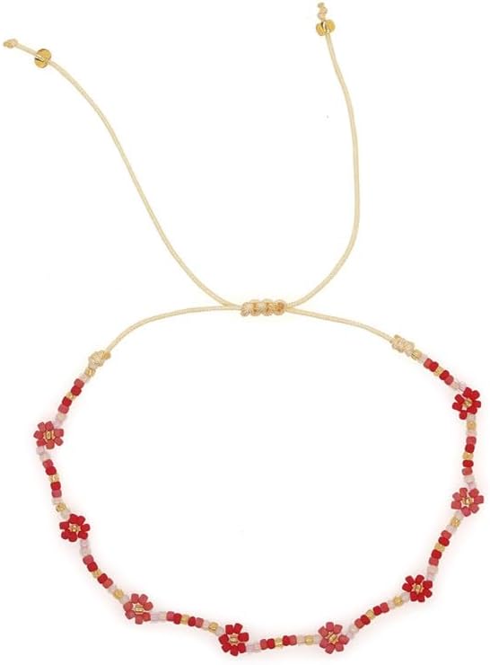 Beads Ankle Bracelet For Women Bohemian Trendy Glass Beads Daisy Flowers Chain Handmade Holiday Jewelry