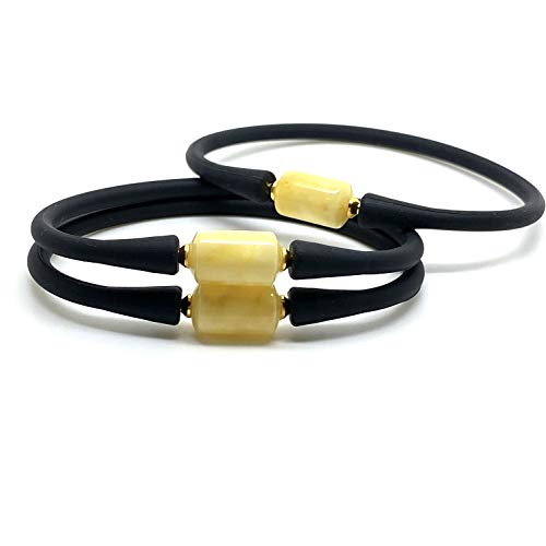 Natural Baltic Amber Bracelet Yellow Barrel Shape Bead, Black Rubber Band2