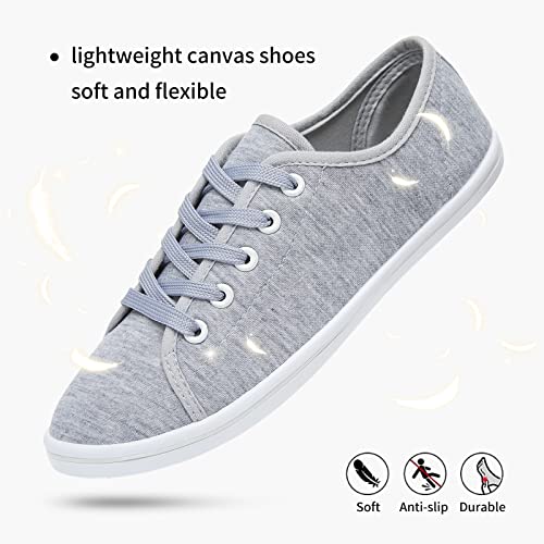 Image of Shupua Women's Casual Canvas Sneakers, White, Lace Up Flats