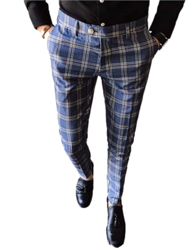 Men's Plaid Suit Pants Daily Business Casual Office Trousers