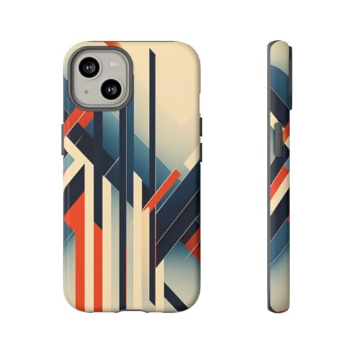 Coque iPhone 14 lignes géométriques abstraites orange bleu protection anti-rayures