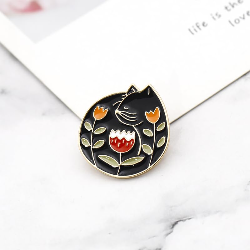 Black Cat and Flower Enamel Pin Brooch Cute Hard Enamel Lapel Pin Cartoon Badge for Children's Day Gift Clothes Backpacks Badges Hats Bags4