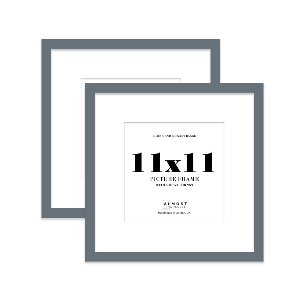 11x11 Grey Picture Frame with Mount for 9x9 Photos, Prints - Modern Square Wall Frame, Set of 2