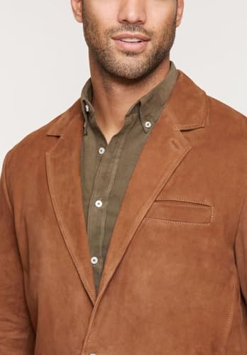 Men's Slim Fit Suede Blazer 2-Button Business Casual Faux Leather Jacket with Pockets3