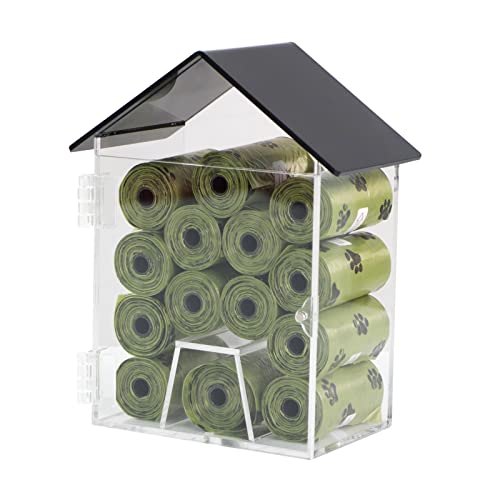 Image of Dog Poop Bag Dispenser, Wall Mount Waterproof Outdoor or Indoor Cat Bag Dispenser Holder, Clear Acrylic Pet Waste Bag Storage Container Station for Home, Yard, Porch, Lawn, Fence (Frame House)