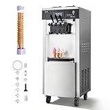 VEVOR Macchina per Gelato Morbido Commerciale 2200 W Macchina per Gelato Soft da Bar Produzione 20-28 L/h 3 Gusti 2 Contenitori in Acciaio Inox con Porta Cono, Macchina per Dolci da Bar Gelateria