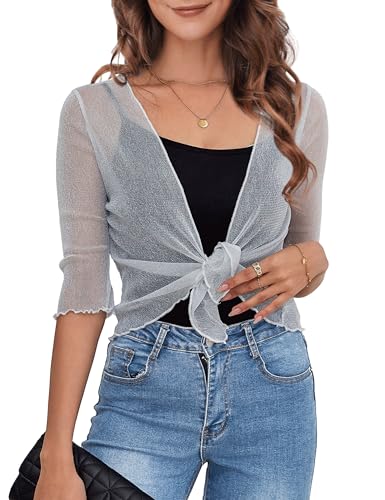 LIENRIDY Women's Sheer Shrug Open Front Bolero Cardigan 3/4 Sleeve Shrug Sweater S-XL2