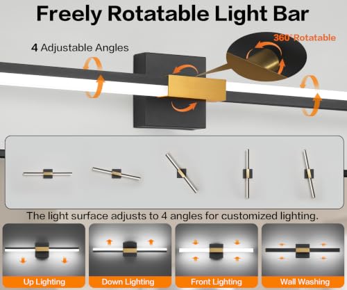 Image of SOLFART Vanity Lights for Bathroom 40-Inch: Black and Gold Dimmable Bathroom Light Fixtures Over Mirror, Built-in Dimmer, Thickened Aluminum Body, 360 Degree Rotation, ETL IP44