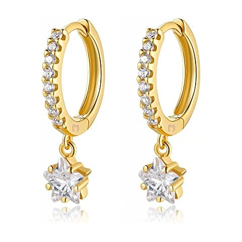 Pendientes aro de plata mujer con circonitas y estrella Cover