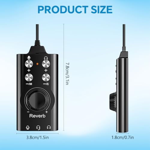 Image of ZORBES USB /USB-C External Sound Card Adapter with Reverb Effects, 3.5mm Mic & Dual Headphone Jacks, 7 Voice Changing Effects, Plug-and-Play Audio Interface for PC, Laptop, Phone & Streaming
