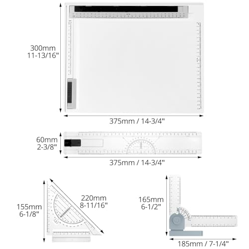 QWORK® Multifunktions Zeichenplatte Set, DIN A4 Zeichenbrett mit verstellbarem Mess und Präzisionswerkzeugen