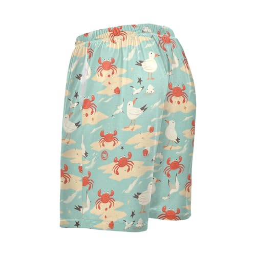 Vdsrup Mens Pajama Shorts Crabs Seagulls Sleep Shorts Men Beach Pajama Bottoms With Pockets Drawstring Lounge S4