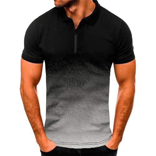 Maiyifu-GJ Men's Short Sleeve T-Shirts Casual Relaxed Fit Gradient Polo Shirts Neck Henley Tees (Light grey A1,6X-Large)