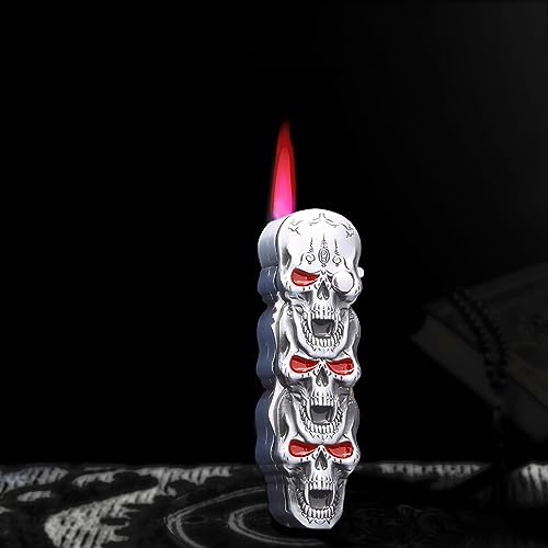 Encendedor de llama tipo soplete diseño calavera metálica miniatura 5